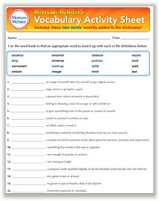Merriam Webster's Vocabulary Activity Sheets