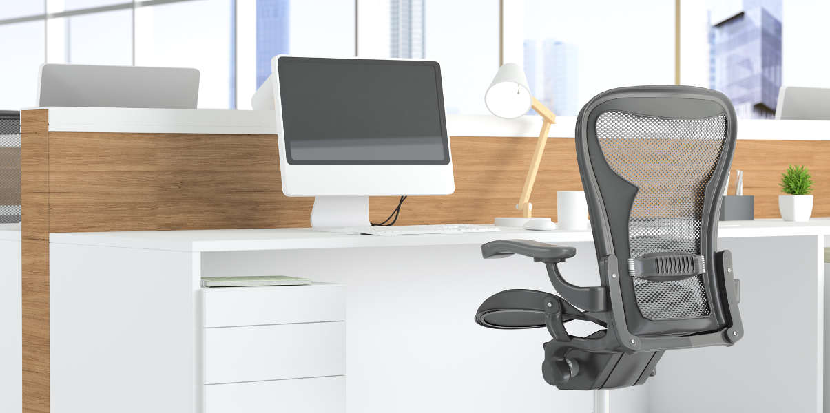 Minimalist office furniture in an open plan setting