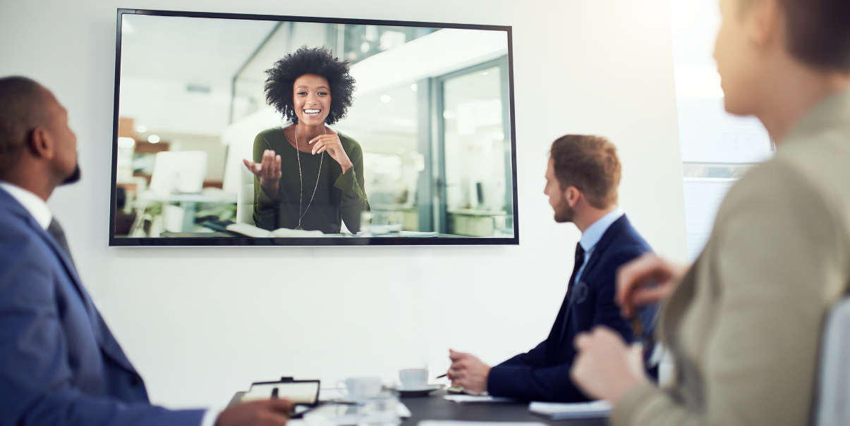 Videoconferencing in a bright modern workplace