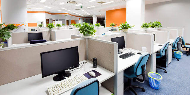Office with cubicles.