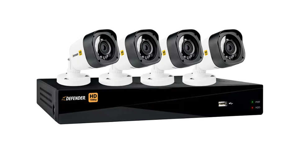 Defender HD 1080p 8 Channel 1TB DVR Security System and 4 Bullet Cameras with Web and Mobile Viewing.