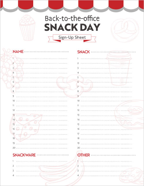 Snack sign-up sheet