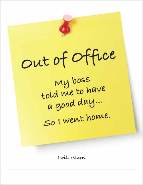 Office morale–out of office sticky note