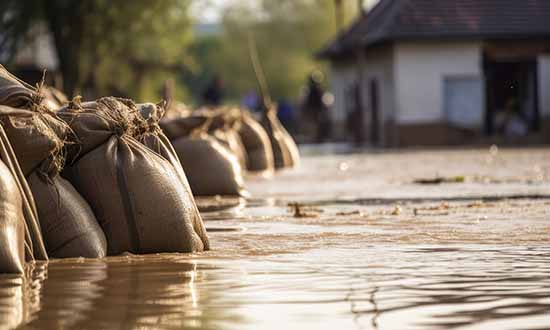 Sandbags blocking floodwaters