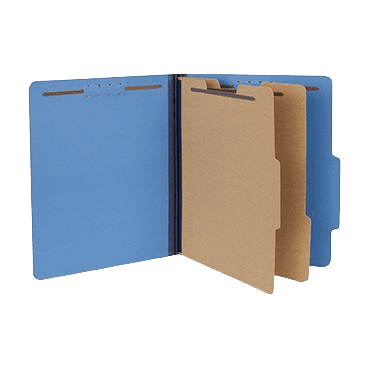 Quill Brand® 2/5-Cut Tab Pressboard Classification File Folders, 2-Partitions, 6-Fasteners, Letter, Blue, 15/Box (738026)
