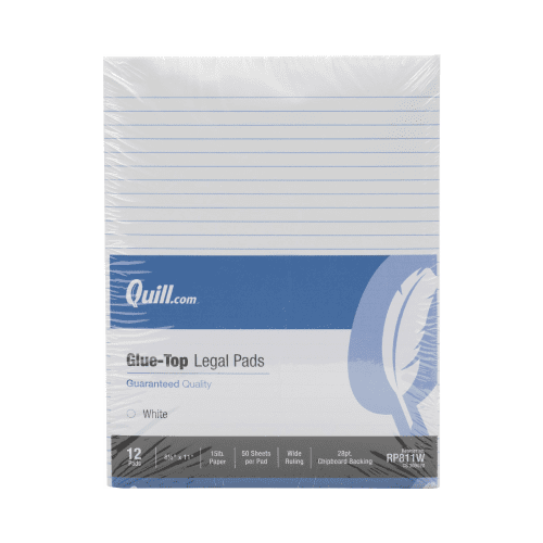 Quill Brand® Glue-Top Legal Pad, 8-1/2" x 11",  Wide Ruled, White, 50 Sheets/Pad, 12 Pads/Pack (RP811W)